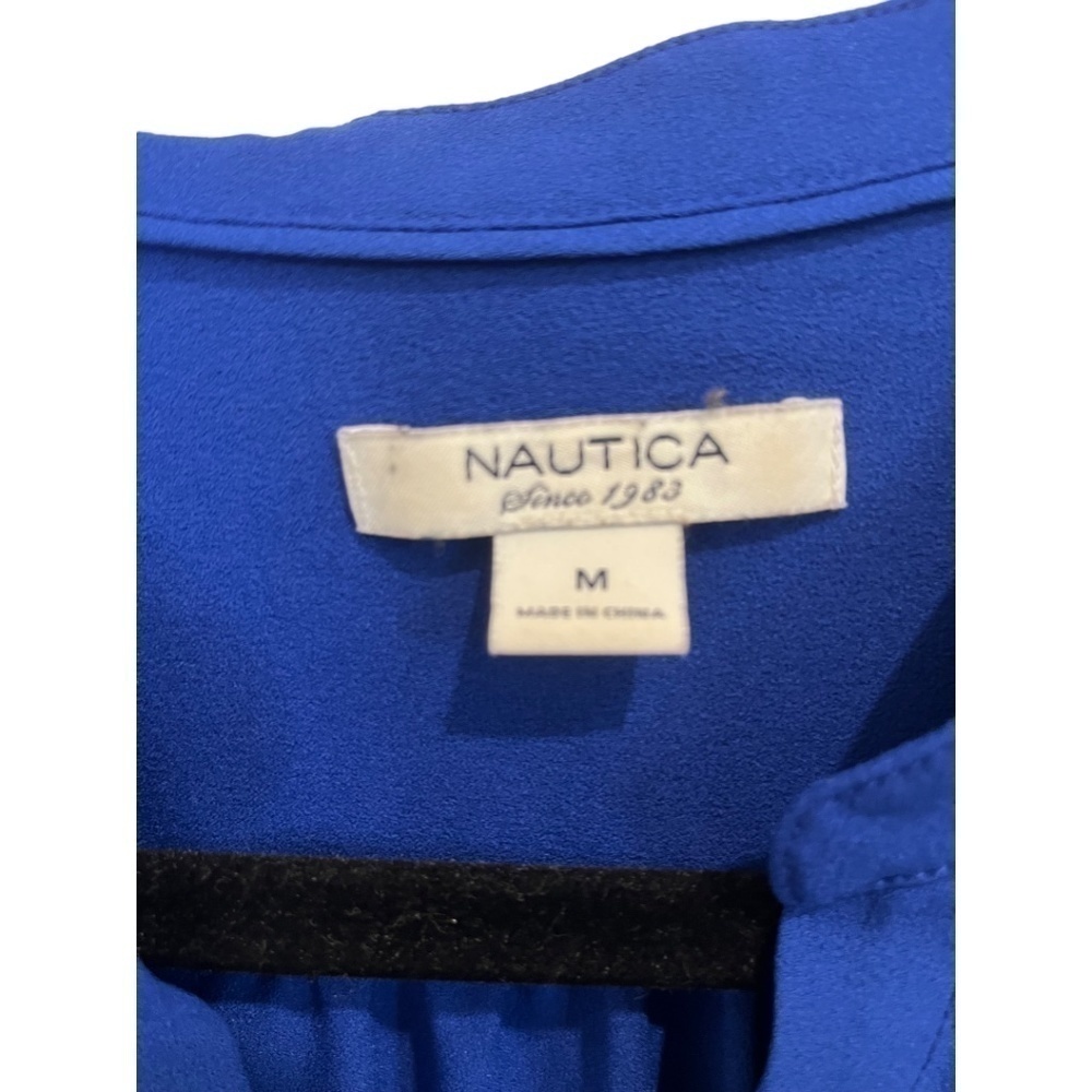 NAUTICA Long Sleeve V-Neck 1/2 Button Front Royal Blue Blouse Size Medium - Picture 3 of 4